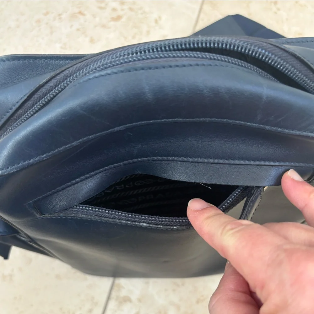 Prada Leather Navy Crossbody Bag with nylon strap Travel